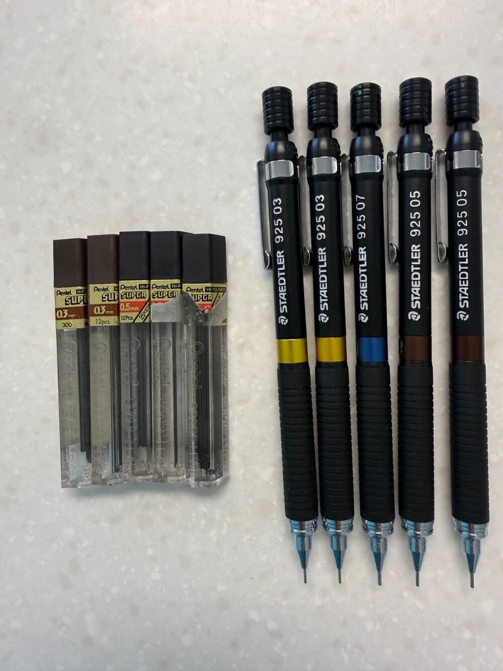 Lot of 5 Staedtler 925 Drafting Mechanical Pencils 0.3mm, 0.5mm, 0.7mm